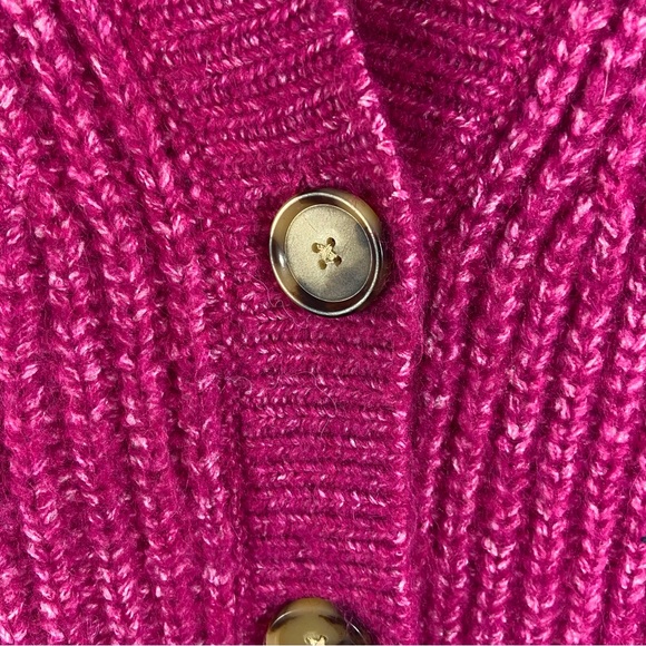 LOFT Fuchsia Pointelle Button-Up Sweater Cardigan Large Fuzzy - Picture 4 of 12